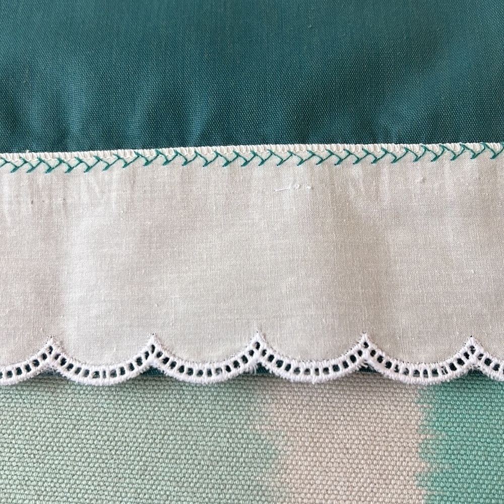 Vintage Green Pillowcase Set Scalloped Eyelet Trim Cottage Style - Picture 2 of 6